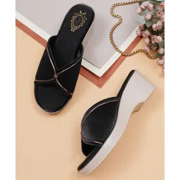 Shoetopia Metallic Trim Detailed Wedge Sandals - Black-picture-41