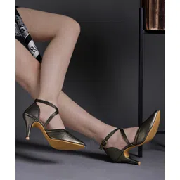 Shoetopia Metallic With Buckle Closure Stilettos Heel Sandals - Brown-picture-37