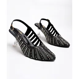 Shoetopia Mirror Work Detailed Heeled Sandals - Black-picture-25