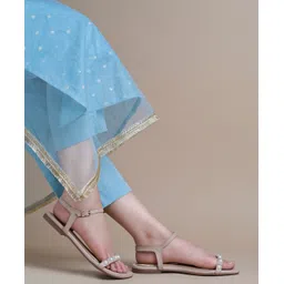 Shoetopia Pearl Embellished Summer Flat Sandals - Beige-picture-10