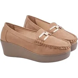 shoetopia Shoetopai Women's Wedge Loafers – Comfortable Slip-On with Cushioned Insole & Gold Metal Bit Detailing Fashionable Lace-Up Trainers for Everyday Streetwear, Travel-picture-12