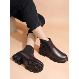 Shoetopia Smart Casual Brown Chelsea Boots for Women image 2