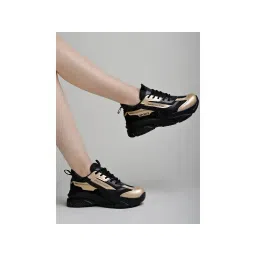 Shoetopia Smart Casual Comfortable Black & Gold Sneakers-picture-26
