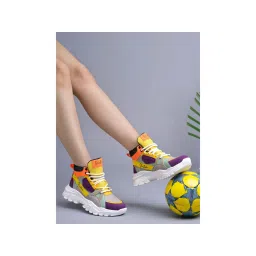 Shoetopia Smart High Top Casual Lace-Up Multi Color Sneakers for Women-picture-19