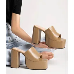 Shoetopia Solid Block Heeled Sandals - Beige-picture-14