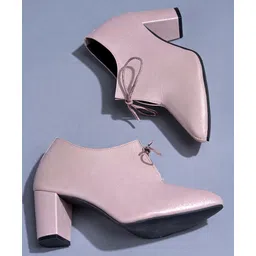 Shoetopia Solid Block Lace Up Pumps - Peach-picture-27