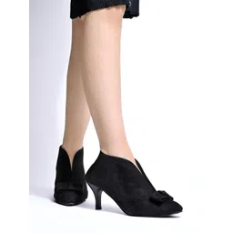 shoetopia Solid Bow Detailed Black Pumps For Women & Girls Boots For Women-picture-16