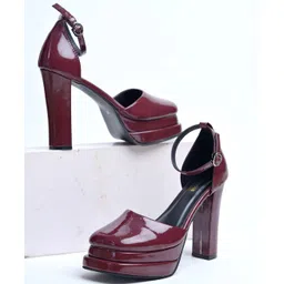 Shoetopia Solid Buckle Closure Heel Sandals - Red-picture-37