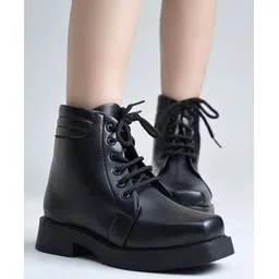 Shoetopia Solid Lace Up Ankle Boots - Black-picture-38