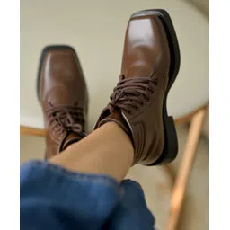 Shoetopia Solid Lace Up Ankle Boots - Brown-picture-16