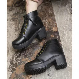 Shoetopia Solid Lace Up Boots - Black-picture-26