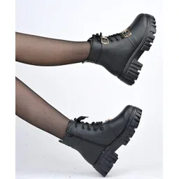 Shoetopia Solid Lace Up Boots - Black-picture-32