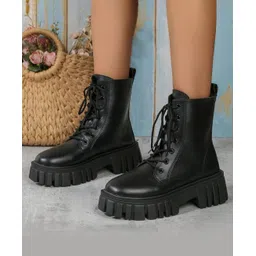 Shoetopia Solid Lace Up Boots - Black-picture-42