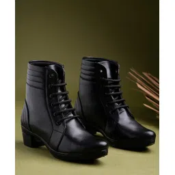 Shoetopia Solid Lace Up Heel Ankle Boots - Black-picture-39