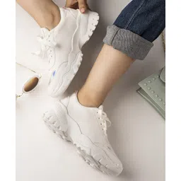 Shoetopia Solid Lace Up Sneakers - White-picture-19