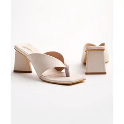Shoetopia Solid Mules Heel Sandals - Cream-picture-10