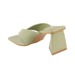 Shoetopia Solid Mules Heel Sandals - Green image 3