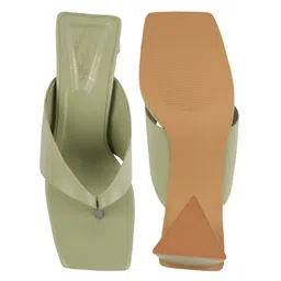Shoetopia Solid Mules Heel Sandals - Green image 5