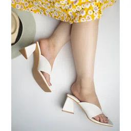 Shoetopia Solid Mules Heel Sandals - White-picture-26