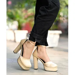 Shoetopia Solid Platform Block Heels - Golden-picture-20