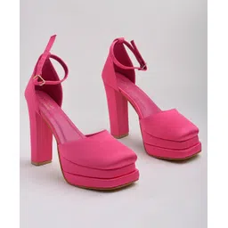 Shoetopia Solid Platform Block Heels - Pink-picture-25
