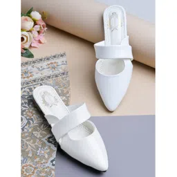 Shoetopia Solid Slip On Mules - White-picture-17