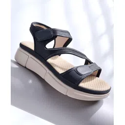 Shoetopia Solid Strap Detailed Velcro Closure Sandals - Black-picture-28