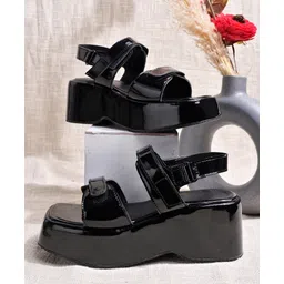 Shoetopia Solid Velcro Closure Platform Sandals - Black-picture-37