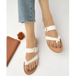 Shoetopia Solid With Adjustable Buckle Strap Sandals - White-picture-16