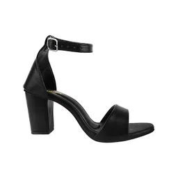 Shoetopia Solid With Buckle Closure Block Heel Sandals - Black image 4