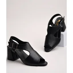 Shoetopia Solid With Buckle Closure Block Heel Sandals - Black-picture-32