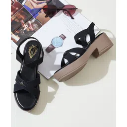 Shoetopia Star Applique Detailed Back Strap Closure Sandals - Black-image-2