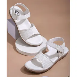 Shoetopia Star Designed Velcro Closure Doctor Sole Sandals - White-image-9