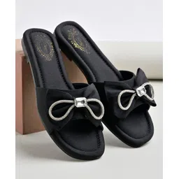 Shoetopia Stone Embellished Bow Applique Detailed Sandals - Black-picture-17