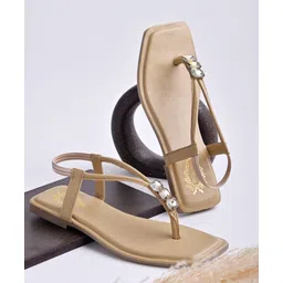 Shoetopia Stone Embellished Square Toe Sandals - Beige-picture-15