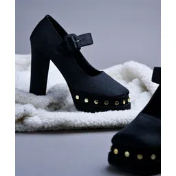 Shoetopia Stones Embellished Buckle Closure Mary Jane Platform Heels - Black-picture-12