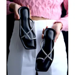 Shoetopia Stones Embellished Slip On Sandals - Black-picture-23