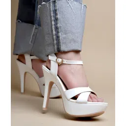 Shoetopia Strap Detailed Buckle Closure Heeled Sandals - White-picture-14