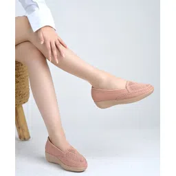 Shoetopia Textured Colour Blocked Slip On Loafers - Peach-picture-28