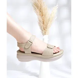 Shoetopia Textured Velcro Closure Sandals - Beige-picture-20