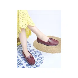 Shoetopia Upper Bow Detailed Cherry Loafers For Women and Girls - Red-picture-25