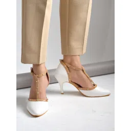 Shoetopia White Pointed-Toe Heels with Studded Straps For Women-picture-39