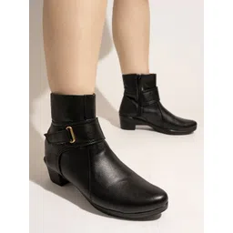 Shoetopia Women Black Solid Block Heeled Boots-picture-40