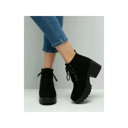 Shoetopia Women Black Solid Heeled Boots-picture-25