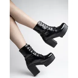 Shoetopia Women Black Solid Lace-Up Boots-picture-31