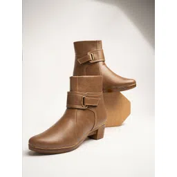 Shoetopia Women Brown Solid Leather Boots-picture-36
