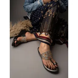 Shoetopia Women One Toe Embellished Ethnic Wedge Heels-picture-27