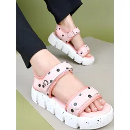 Shoetopia Women Pink Polka Dot Chunky Sole Flatform Sandals-picture-35