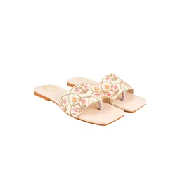 Shoetopia Women Printed Leather Ethnic Open Toe Flats image 5