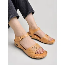 Shoetopia Women Tan Brown Solid Sandals-picture-34